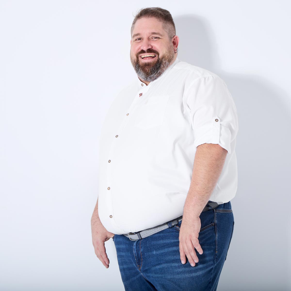 Pfundskerl Trachtenhemd mit Krempelärmeln weiß