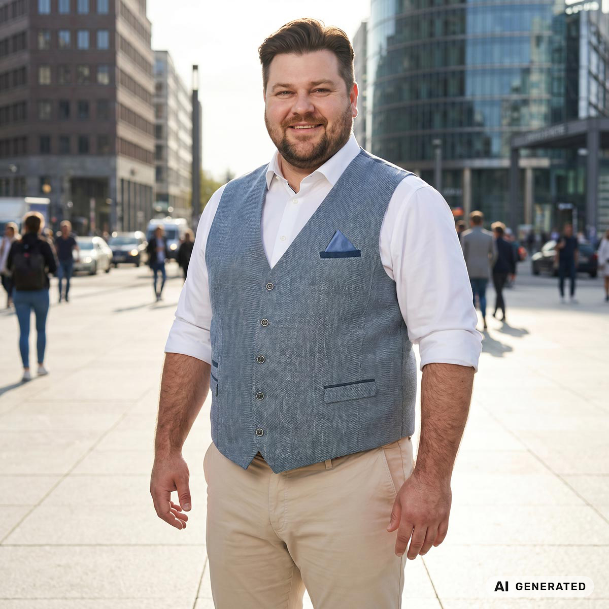 Weis Sakkoweste mit Leinen blau
