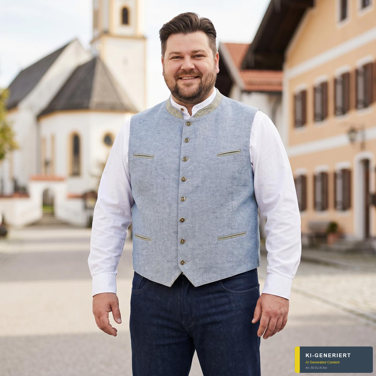 Weis Trachtenweste mit Leinen blau