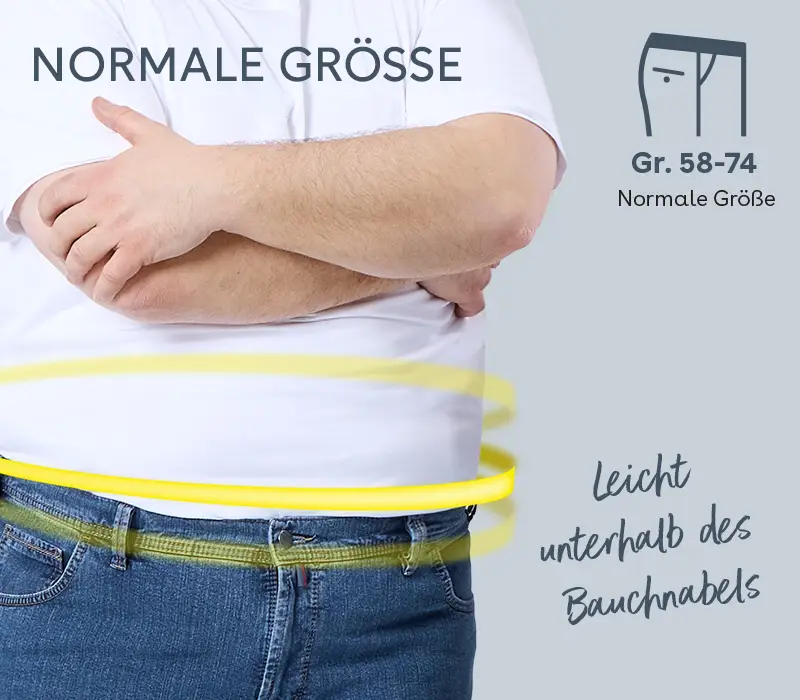 Nahaufnahme: Jeans in normaler Größe sitzt unterhalb des Bauchnabels