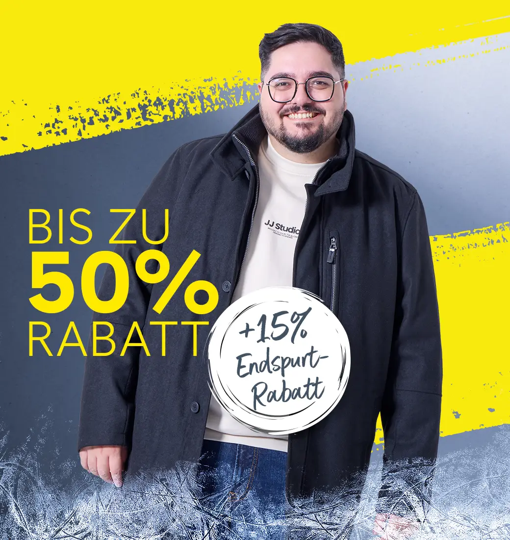 Starker Mann mit schwarzer Jacke in großer Größe, Winterjacken für Herren bei Pfundskerl jetzt bis zu 50 Prozent reduziert