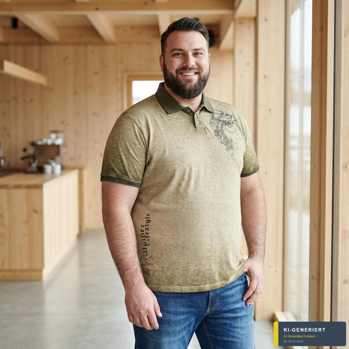 Pfundskerl Poloshirt mit Label-Print oliv