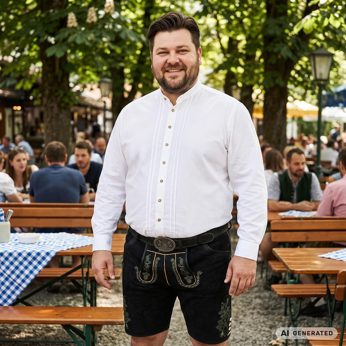 Pfundskerl Kurze Lederhose mit Stickereien und Gürtel schwarz