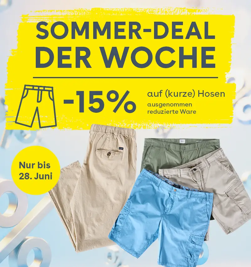 Sommer-Deal der Woche: 15 % auf Hosen und kurze Hosen für Herren in großen Größen, nur bis 28. Juni