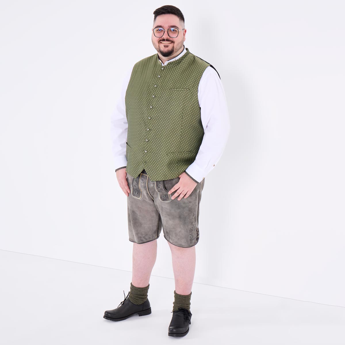 Pfundskerl Lederhose mit Stickereien und Gürtel grau