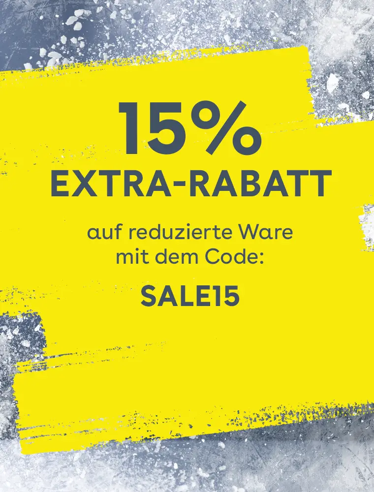 Gelbe Aktionsfläche mit Pinselstruktur auf winterlichem Hintergrund, Sale Motiv für Herrenmode in großen Größen bei Pfundskerl