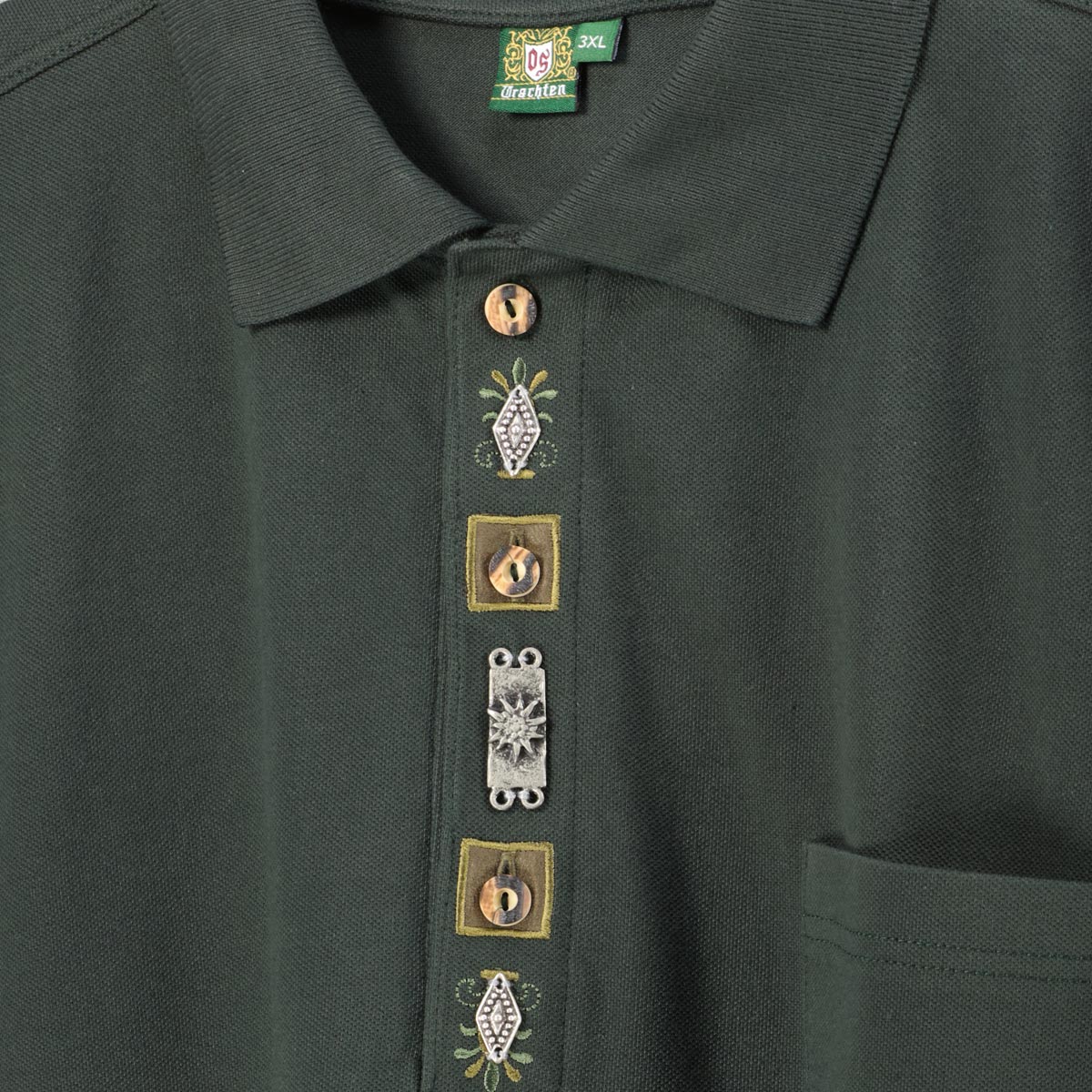 Orbis Poloshirt im Trachtenstil oliv