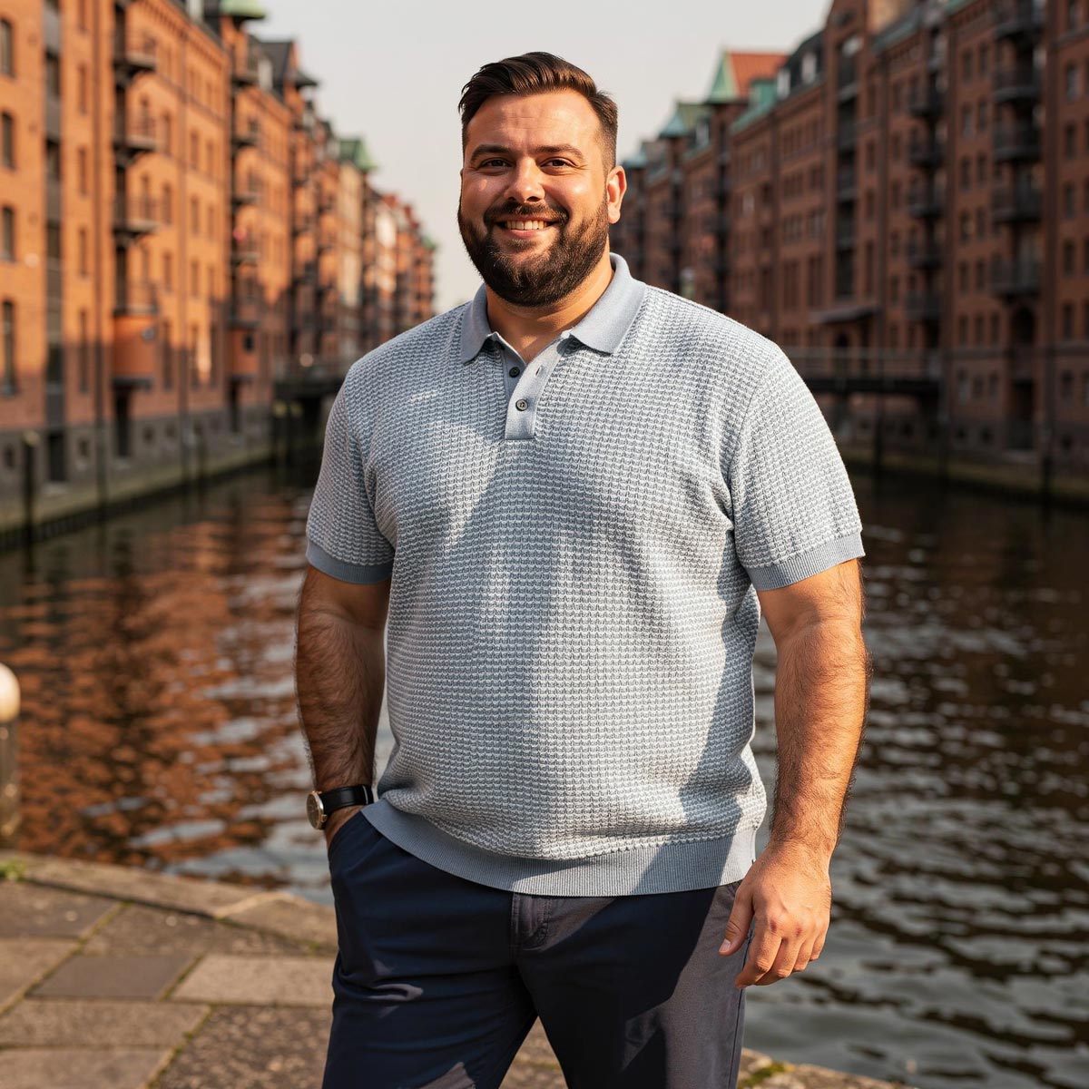 Jack&Jones Strick-Poloshirt aus Biobaumwolle blau