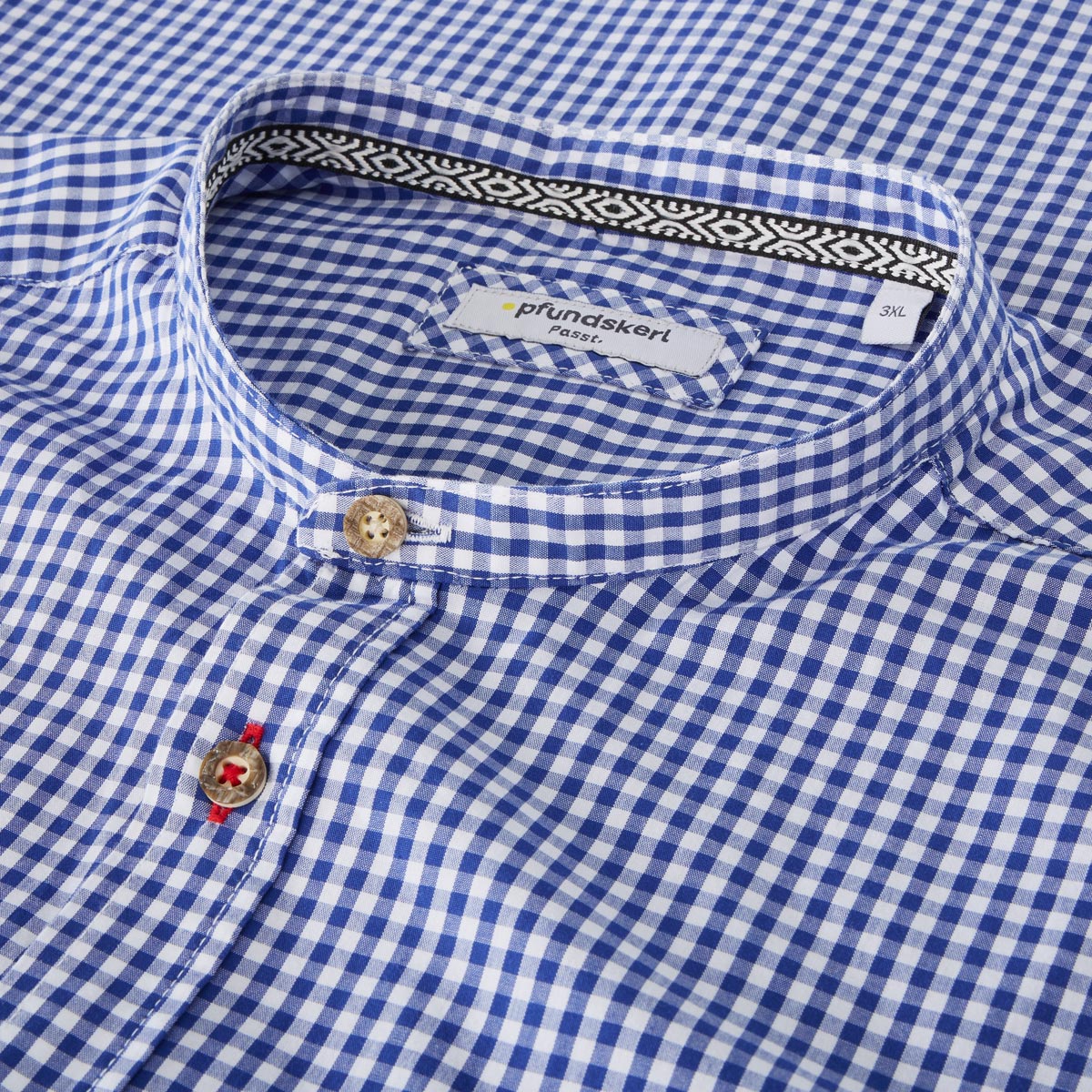 Pfundskerl Trachtenhemd mit Krempelärmeln blau/weiß