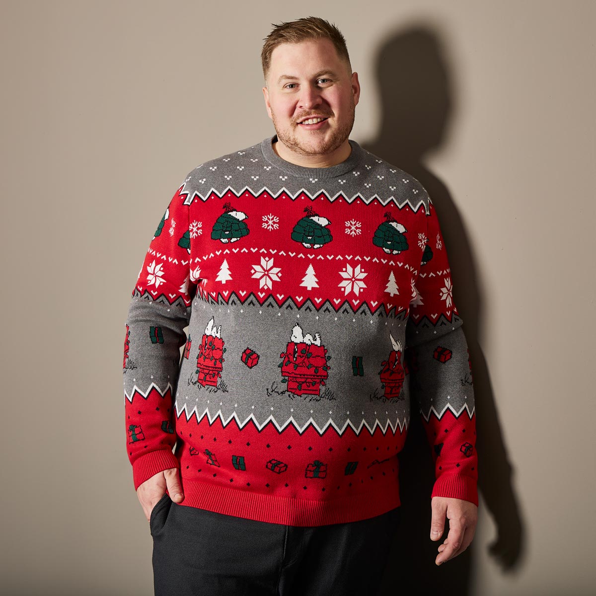 s.Oliver Norwegerpullover mit Snoopy-Motiv grau