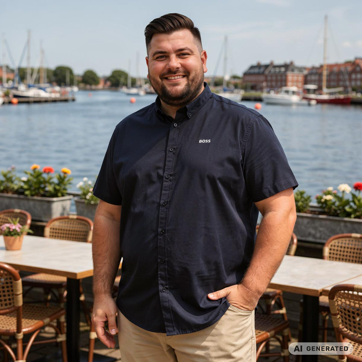 BOSS Jersey-Freizeithemd, knitterarm und atmungsaktiv dunkelblau