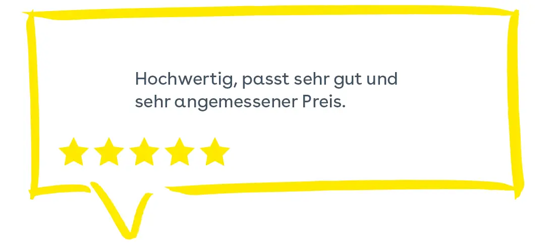 Sprechblas: Hochwertig, passt sehr gut und sehr angemessener Preis.