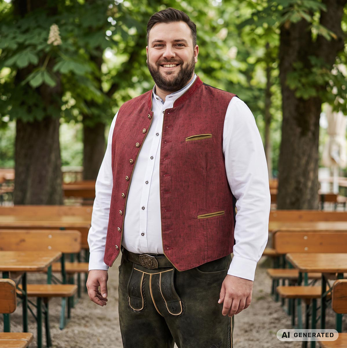 Maddox Trachtenweste mit Leinen weinrot