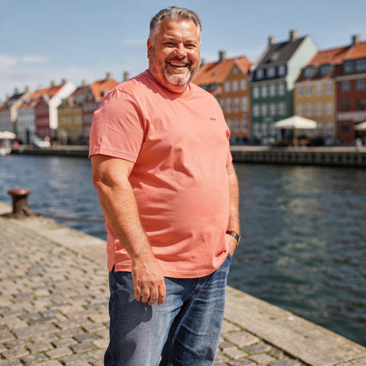 BOSS T-Shirt mit Elasthan korallrot