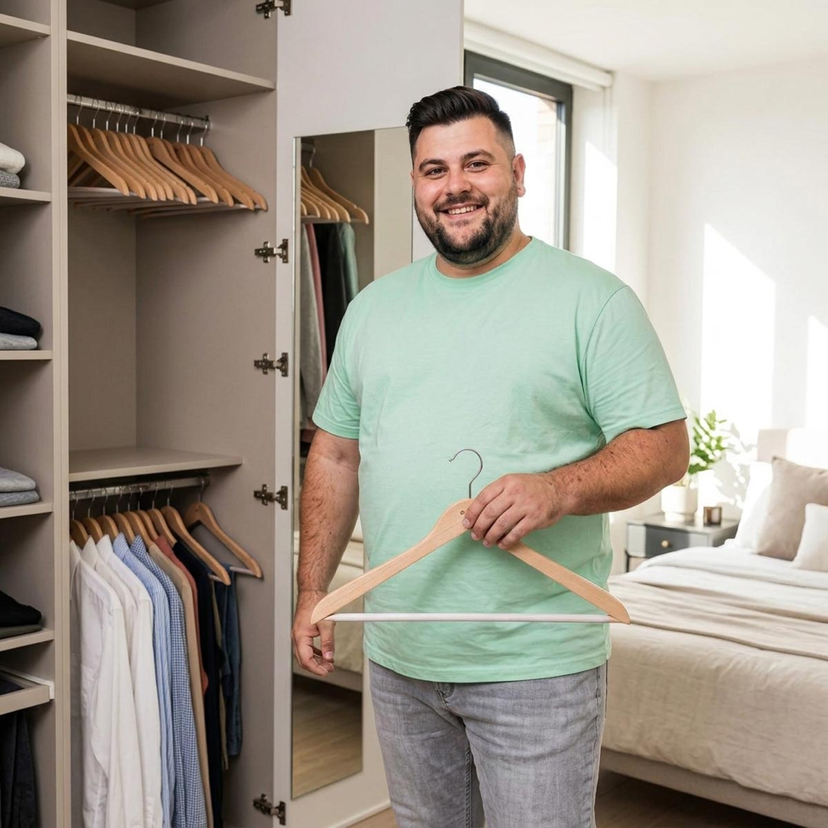 Pfundskerl Extrabreite Kleiderbügel mit Hosensteg, Doppelpack natur