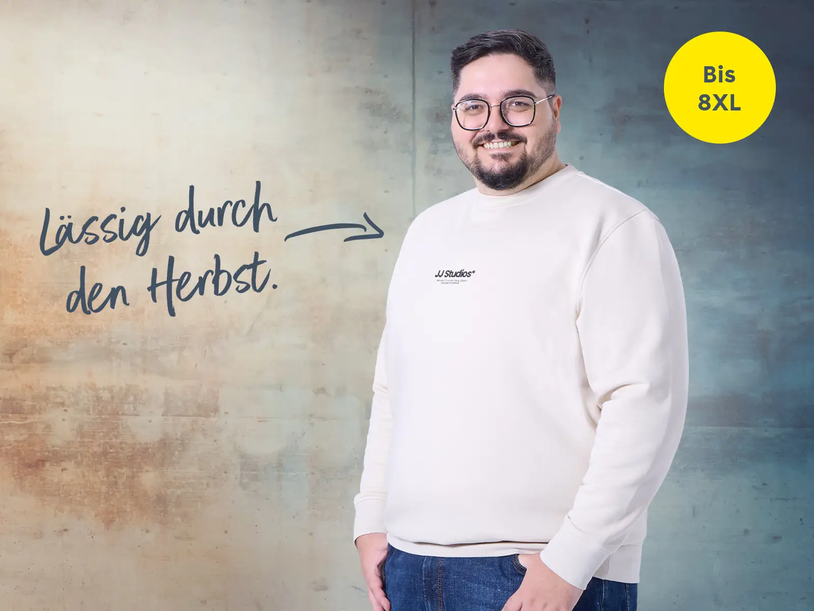 Weißes Sweatshirt für Herren in großen Größen bis 8XL.