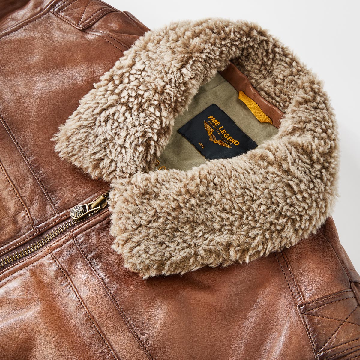 PME LEGEND Lederjacke mit Fellkragen braun