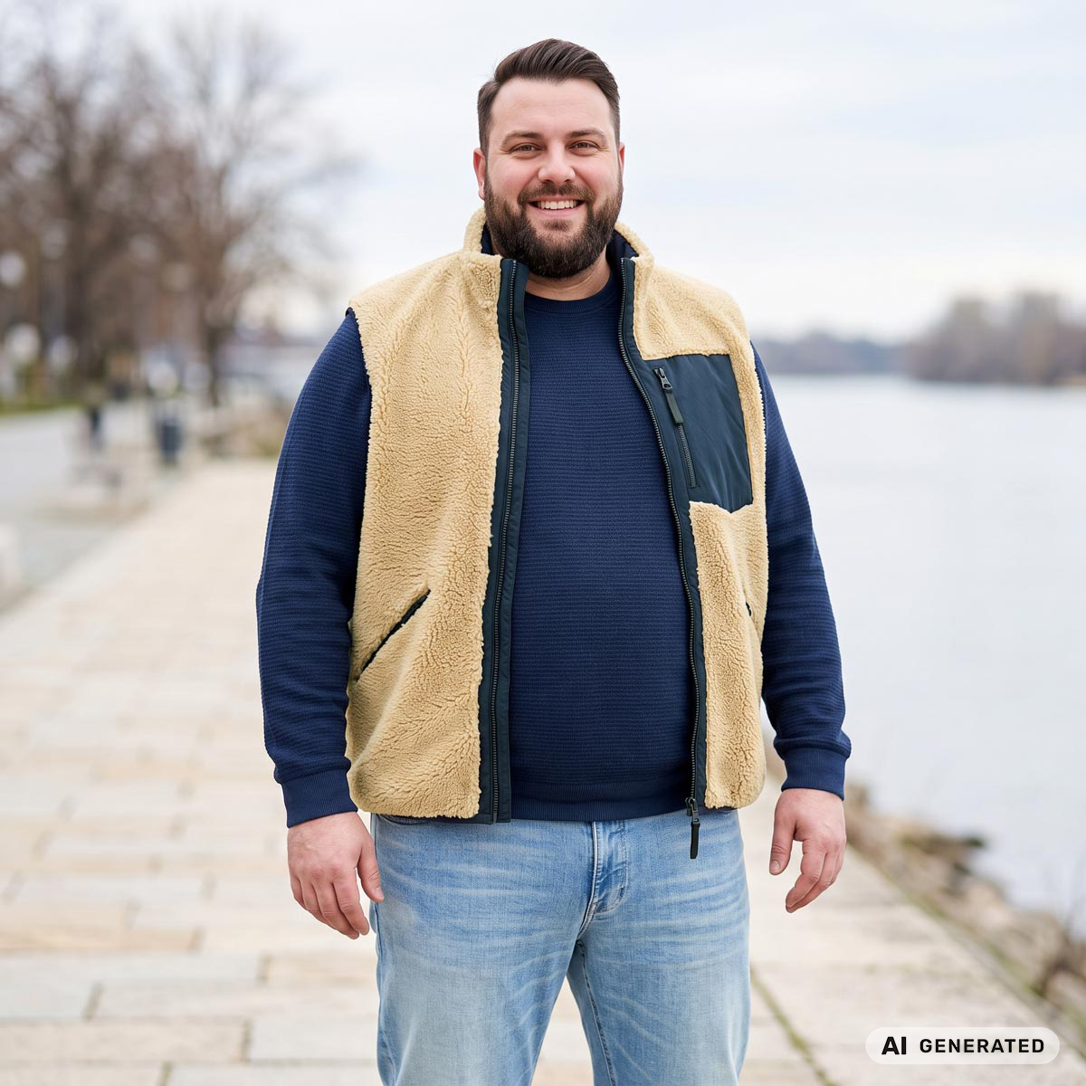 Lerros Wendeweste mit Teddyfleece dunkelblau