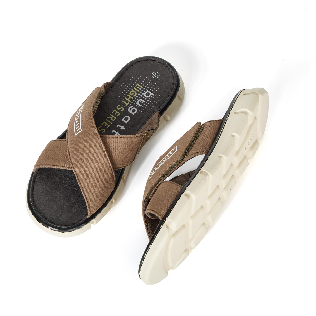 bugatti Sandalen aus Materialmix, leicht oliv