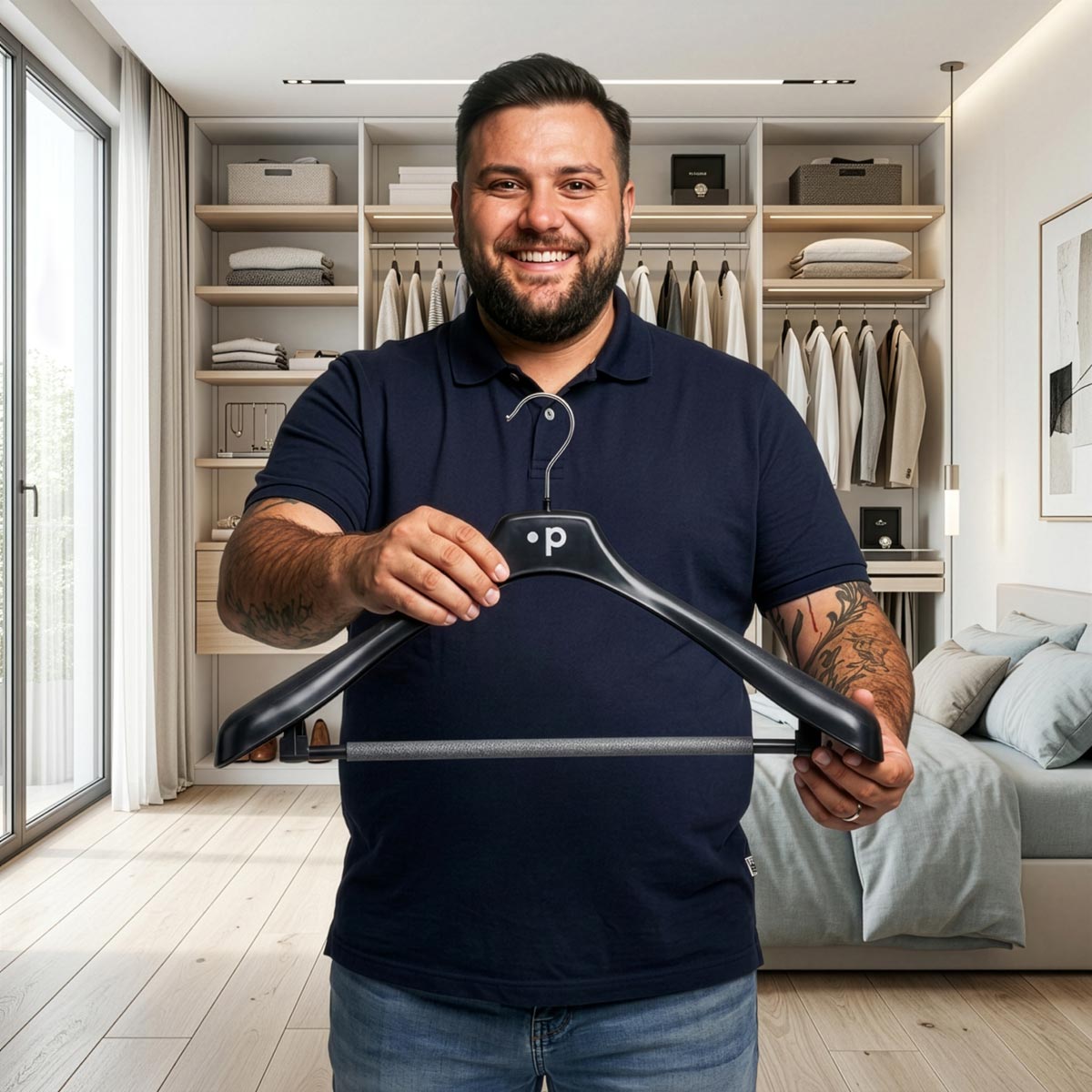 Pfundskerl Extrabreite Anzugbügel mit Hosensteg, 5er Pack schwarz