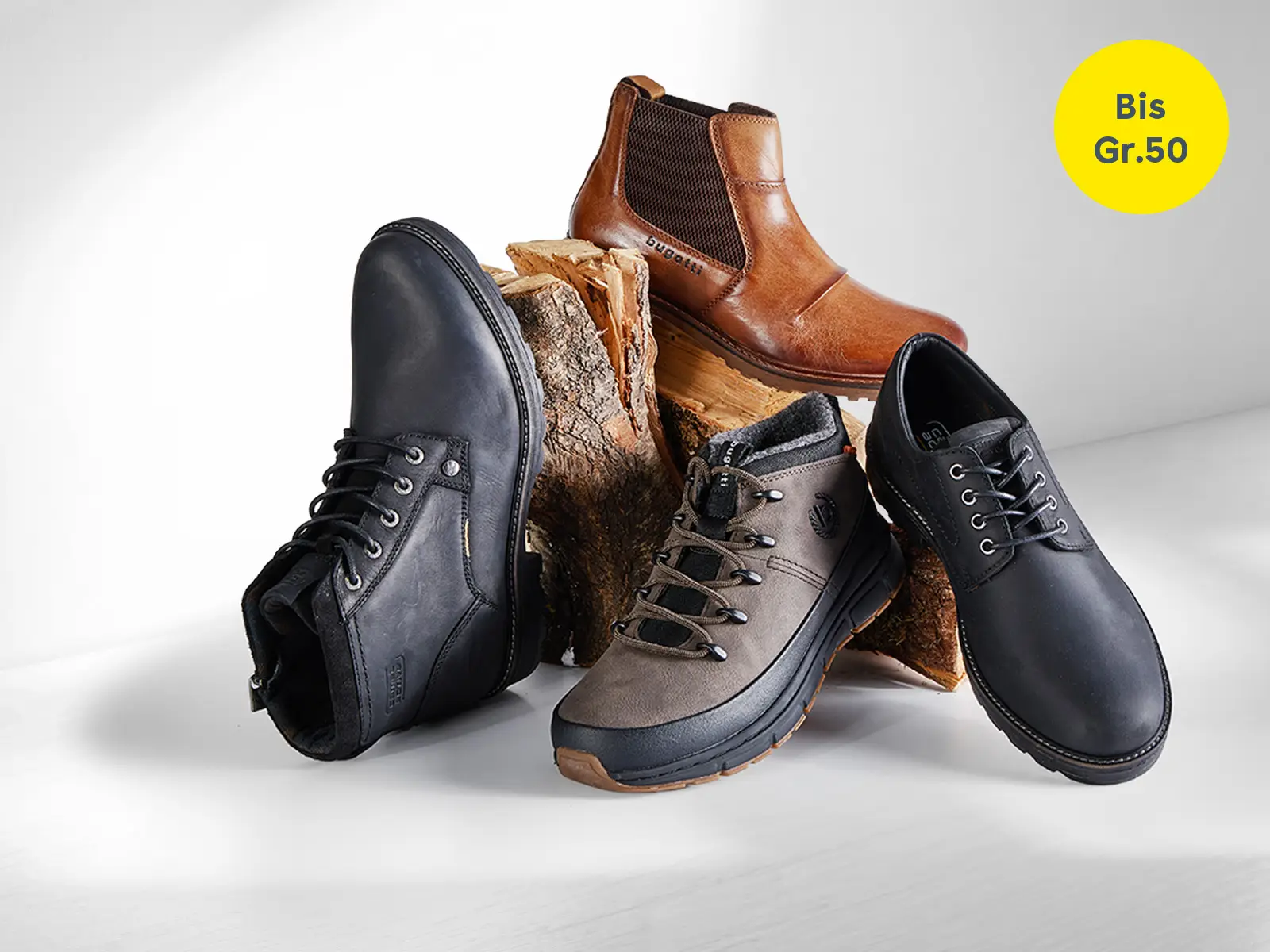 Herren-Schuhe in großen Größen bis 50 – robuste Boots und elegante Halbschuhe.