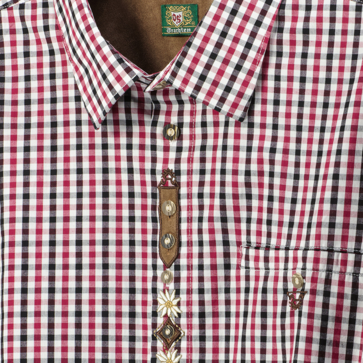 Orbis Trachtenhemd mit Krempelärmeln weinrot