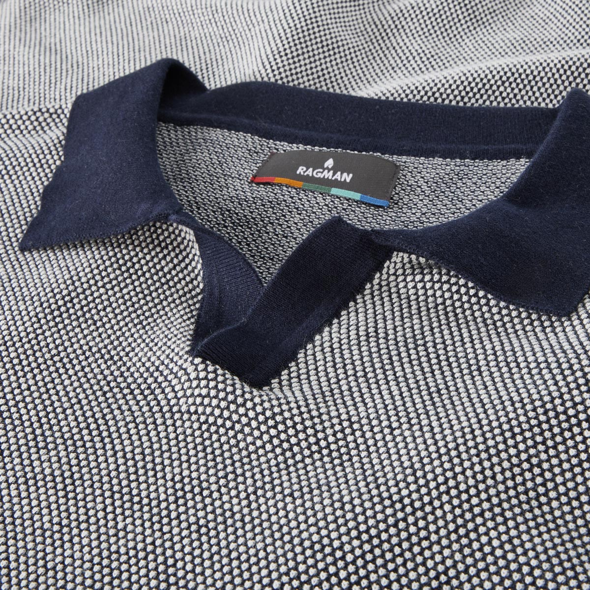 RAGMAN Strick-Poloshirt mit Kontrastdetails marine