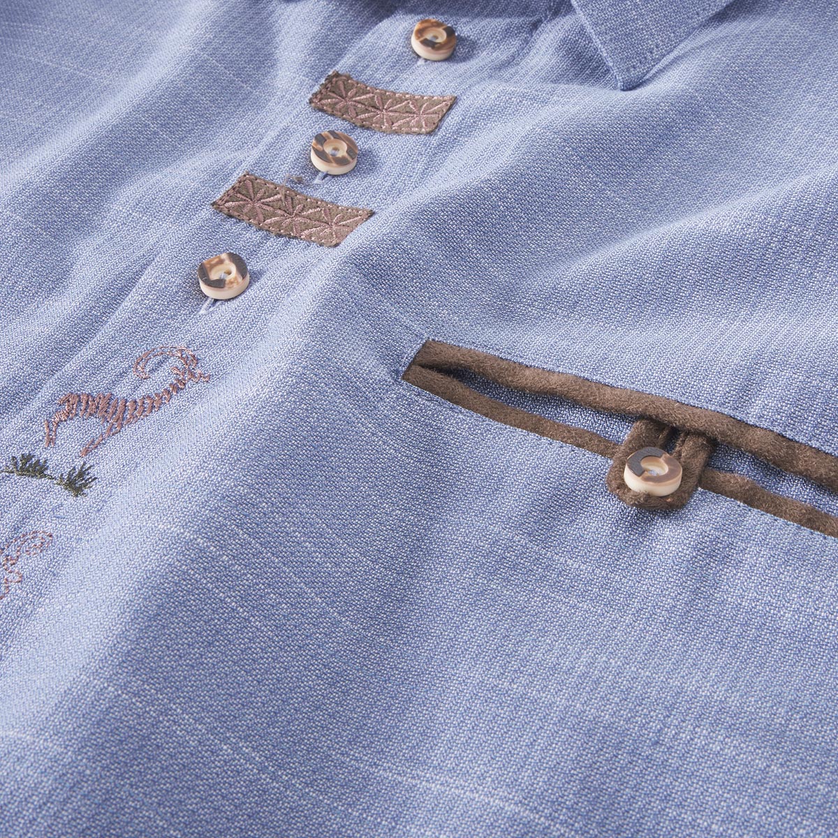 Orbis Trachtenhemd mit Stickerei mittelblau