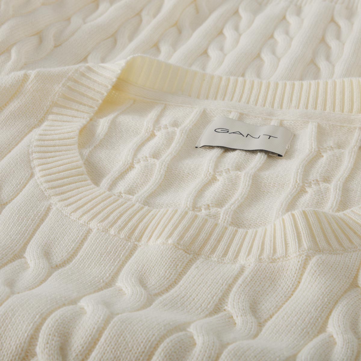 Gant Zopfstrickpullover aus Baumwolle creme