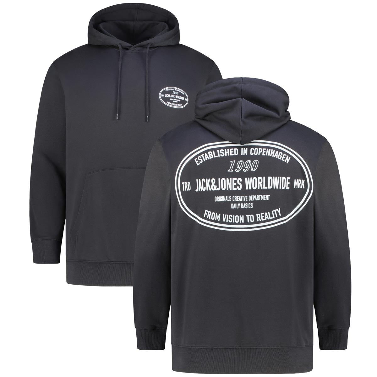 Jack&Jones Hoodie Mit Print Auf Vorder- Und Rückseite Farbe Schwarz Größe, 5XL