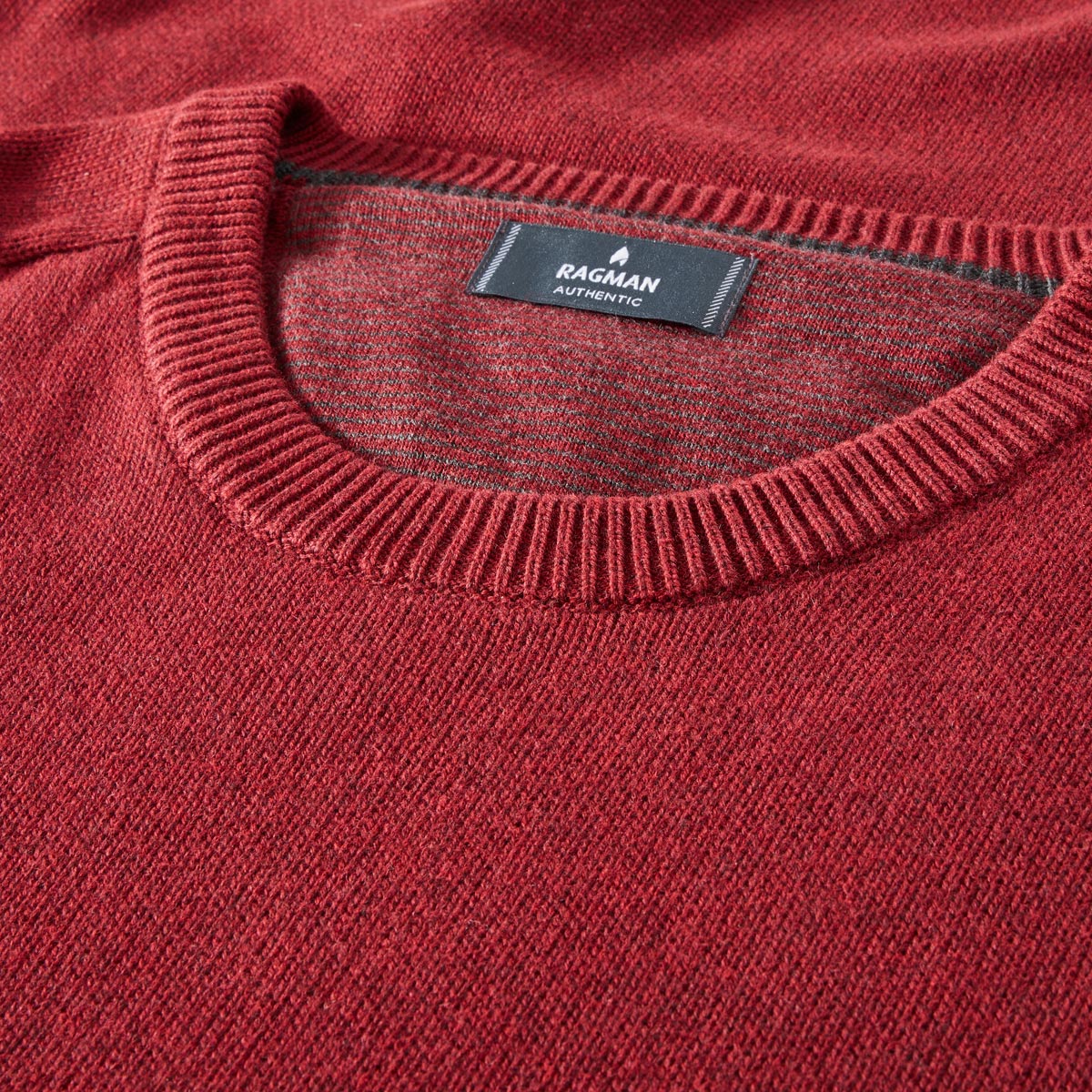 RAGMAN Rundhalspullover aus Baumwolle dunkelrot