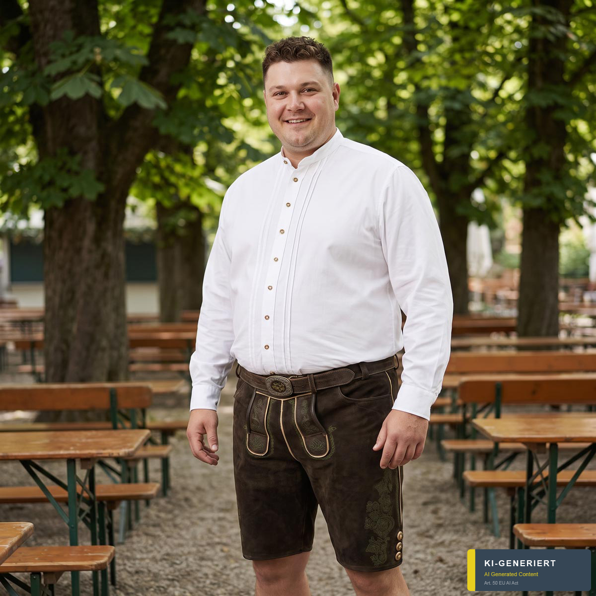 Maddox Kurze Lederhose mit Stickereien und Gürtel braun