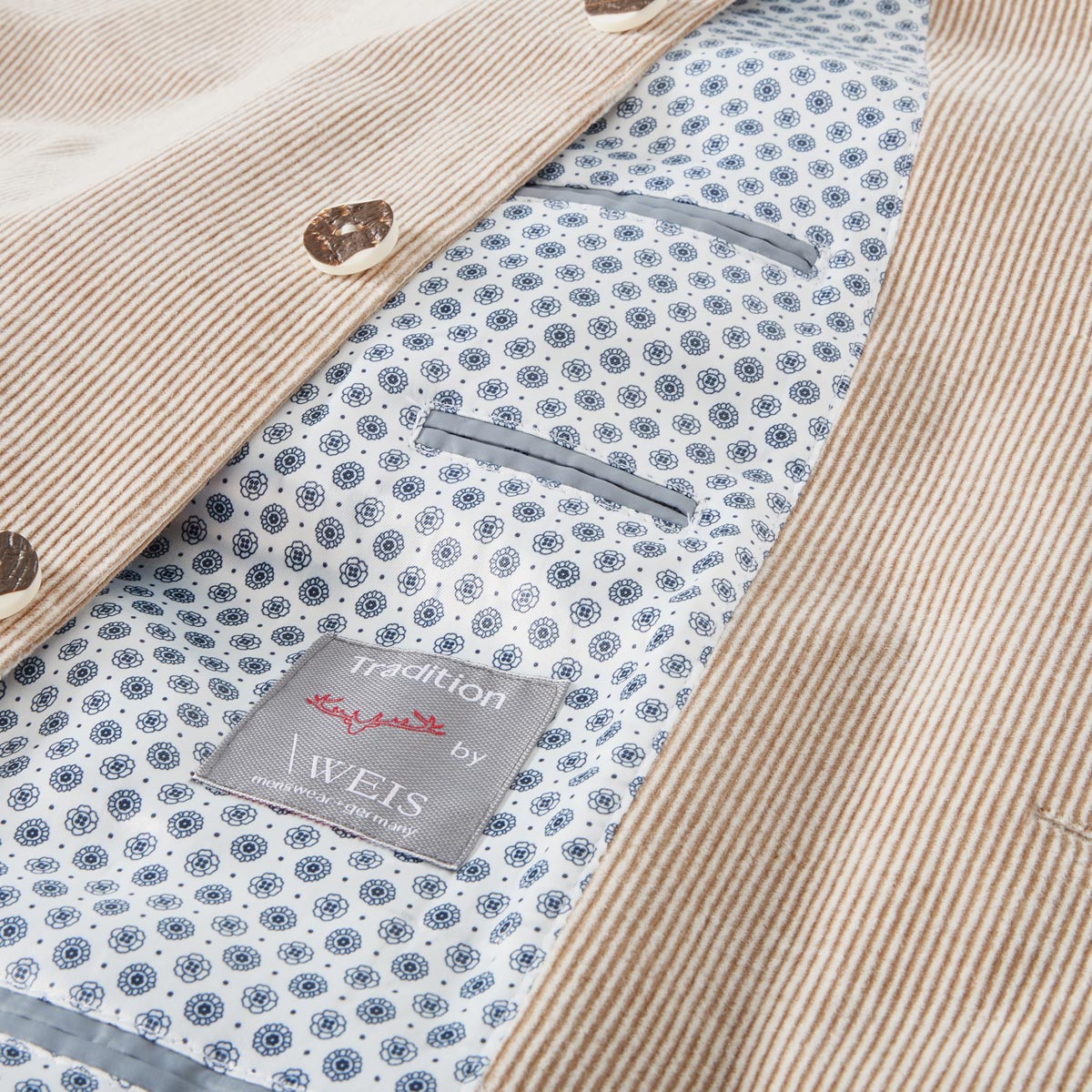 Weis Trachtensakko aus Baumwoll-Cord mit Stretch beige