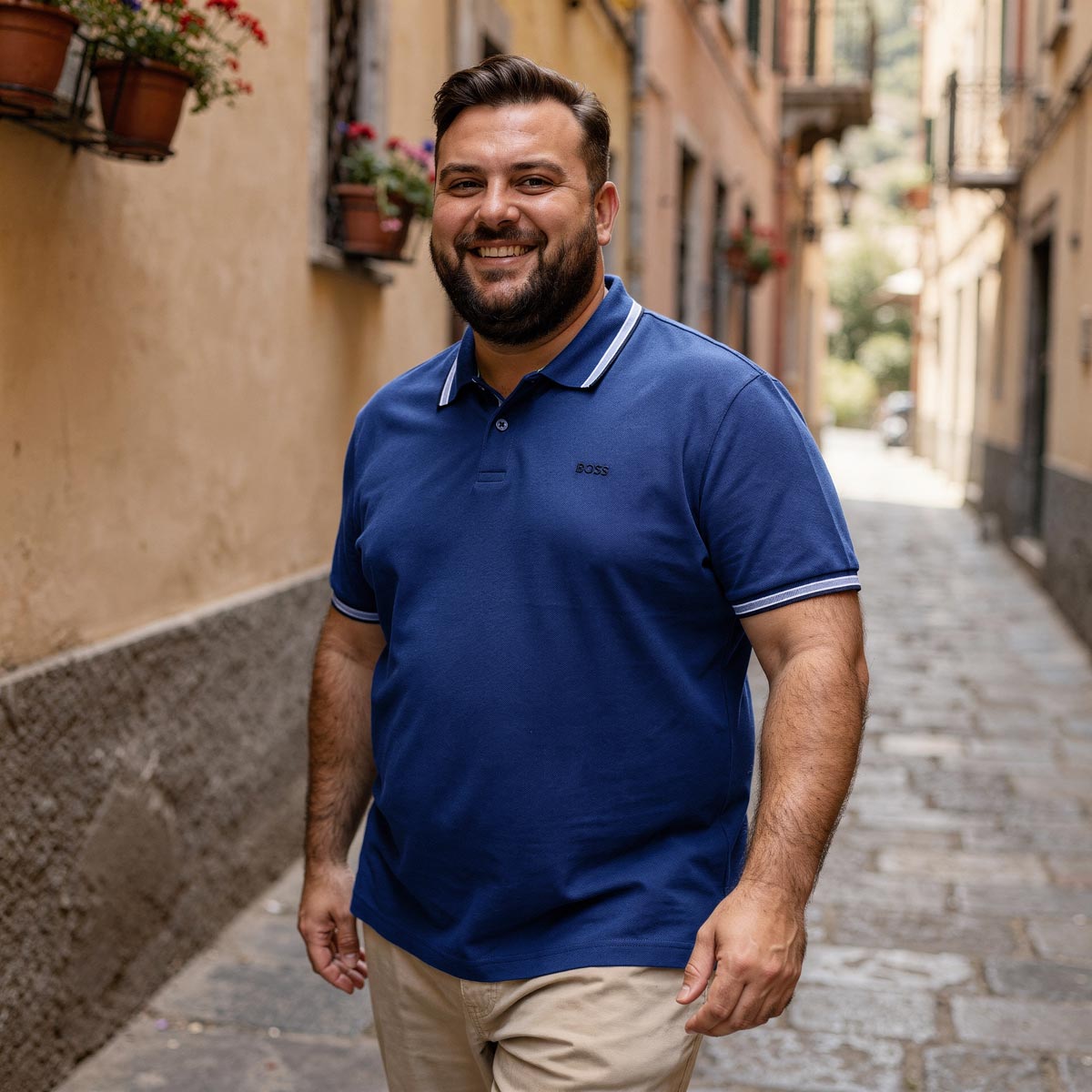 BOSS Poloshirt mit Kontrastdetails blau