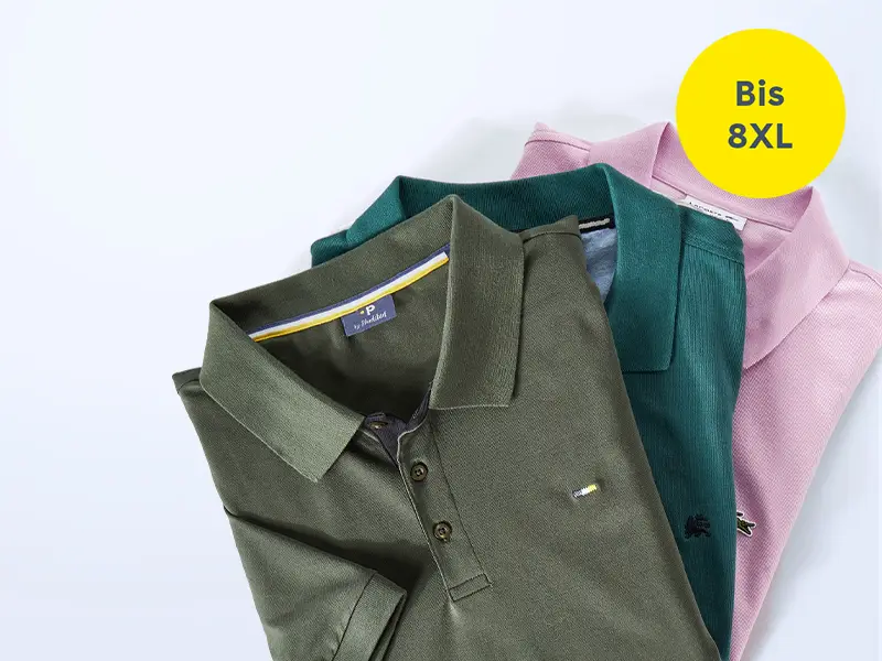 Gefaltete Poloshirts in Oliv, Grün und Rosa für Herren in großen Größen bis 8XL