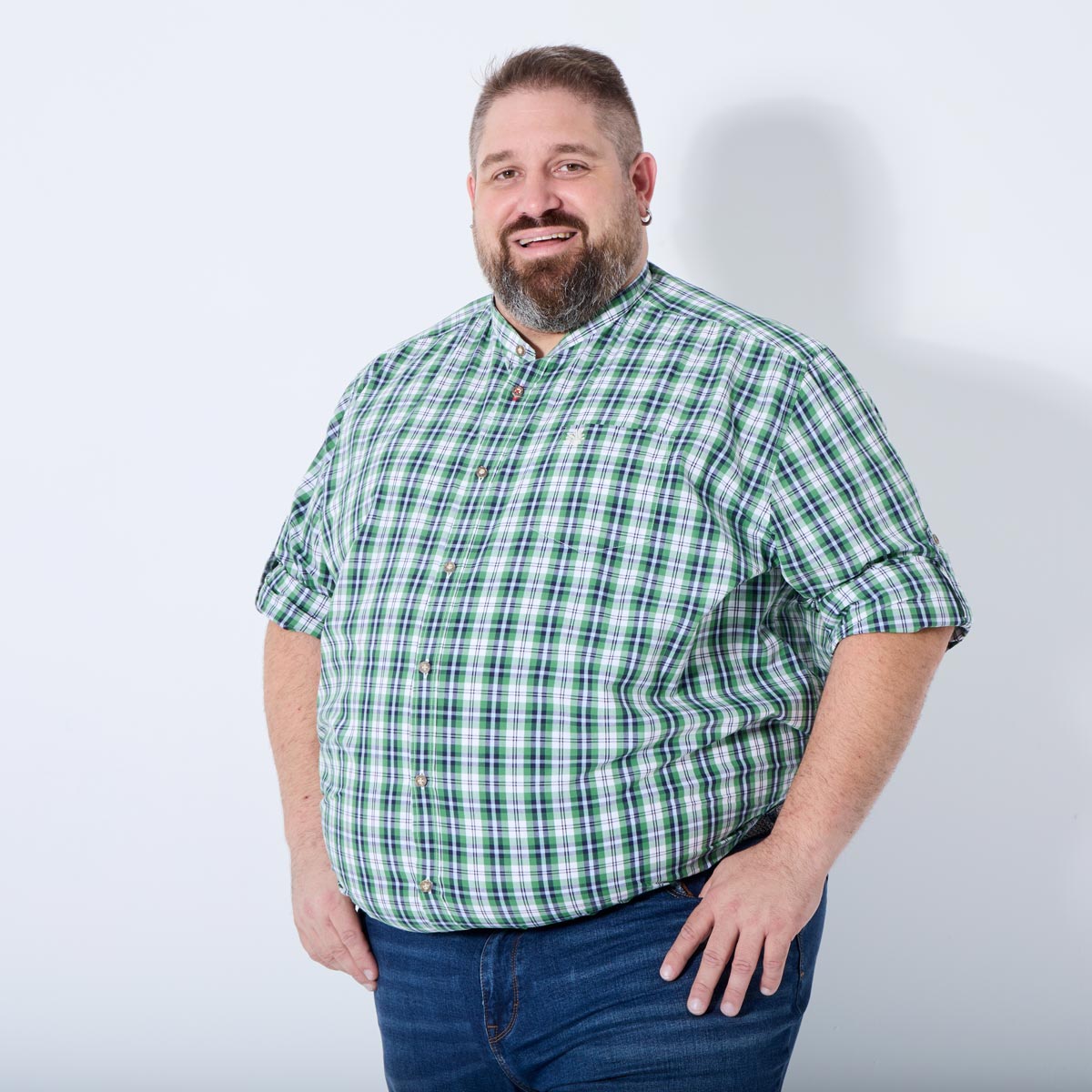 Pfundskerl Trachtenhemd mit Krempelärmeln blau/grün