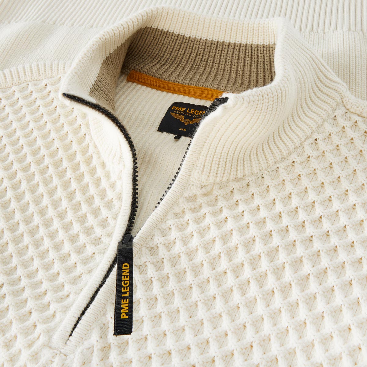 PME LEGEND Pullover mit Troyerkragen weiß