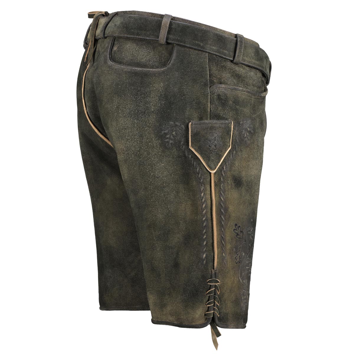 Maddox Kurze Lederhose mit Stickereien und Gürtel grau