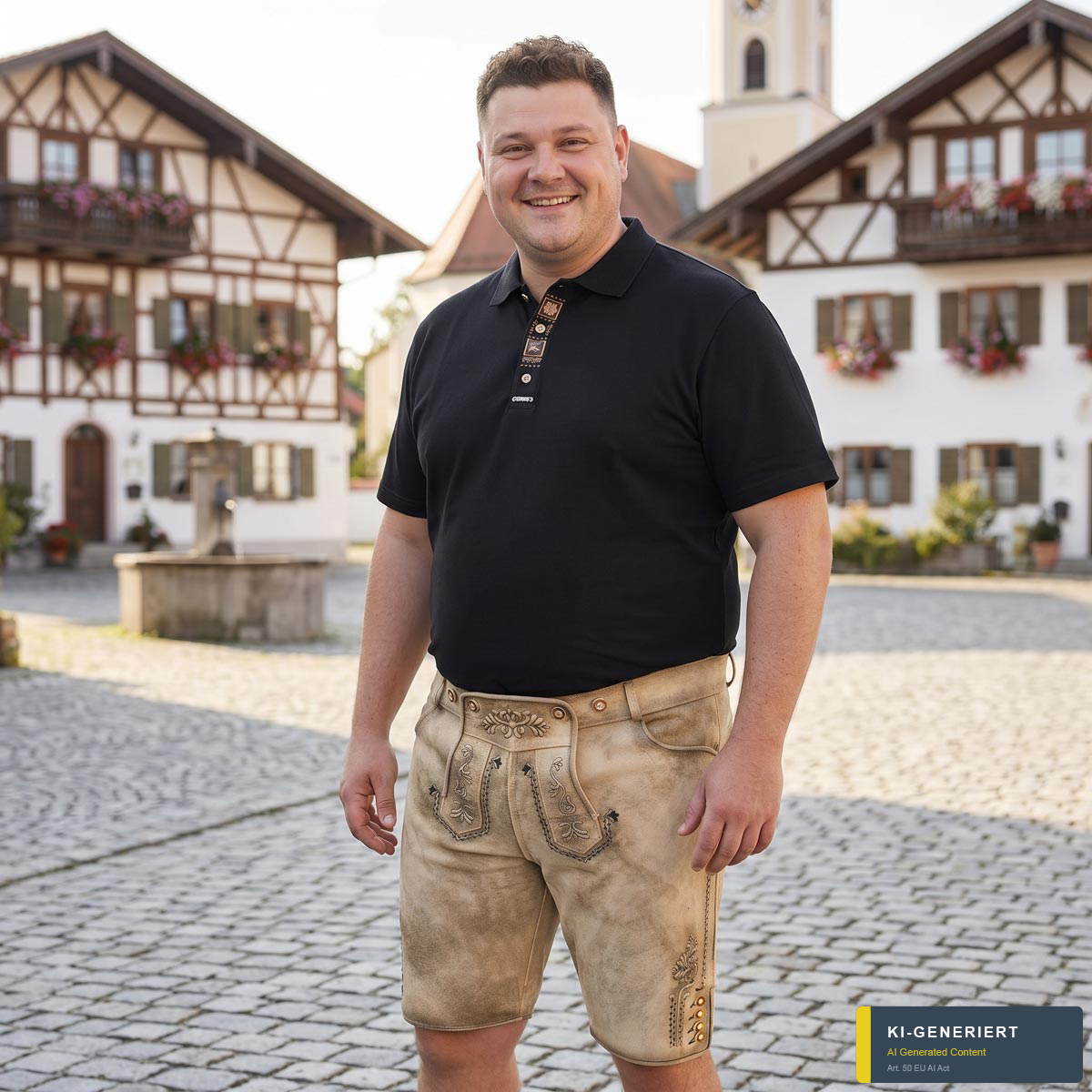 Orbis Trachten-Poloshirt, kurzarm schwarz