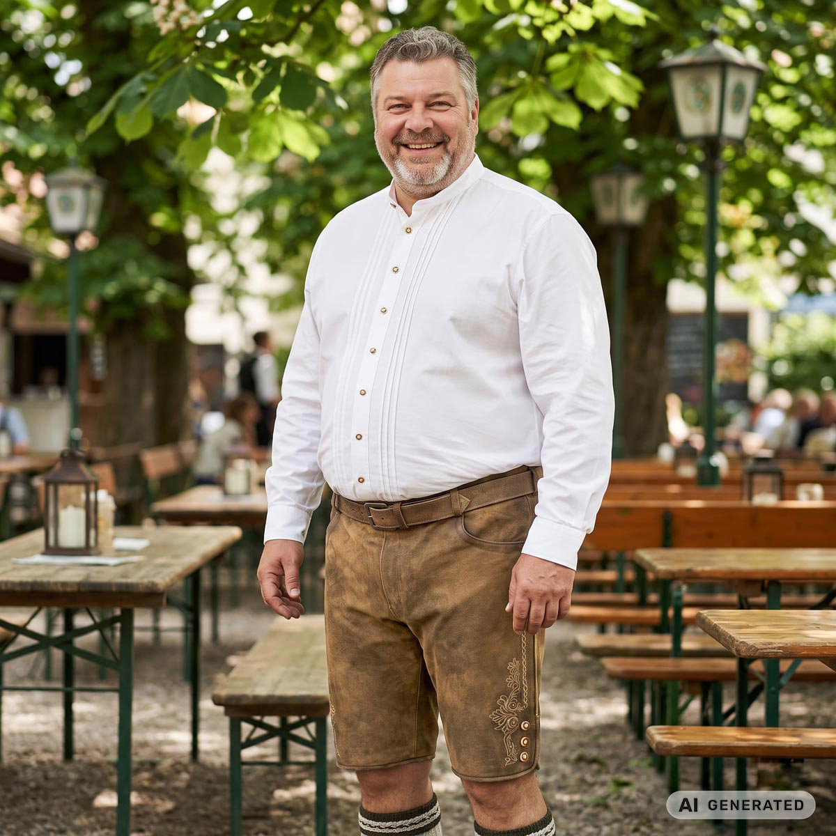 Maddox Kurze Lederhose ohne Latz braun