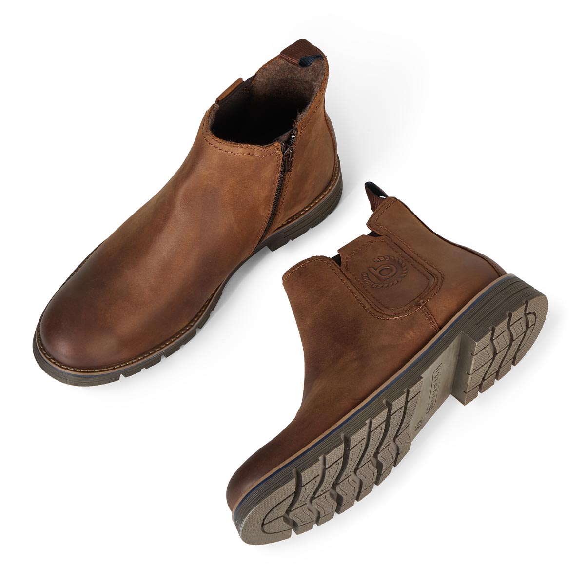 bugatti Lederboots mit elastischem Gummizug cognac