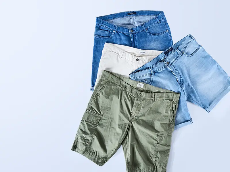 Kurze Hosen und Jeansshorts in großen Größen für Herren, bequem für Sommer, Freizeit und Urlaub