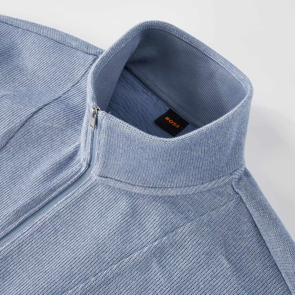 BOSS Troyerpullover aus Baumwollmix mittelblau