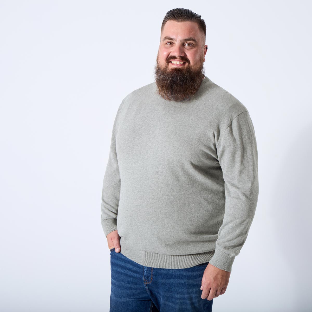 Pfundskerl Feinstrickpullover aus Baumwolle hellgrau