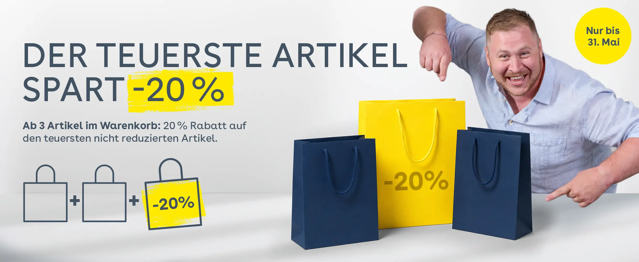  Pfundskerl Rabattaktion: Ab 3 Artikeln sparst Du 20 Prozent auf den teuersten Artikel bis 31. Mai.