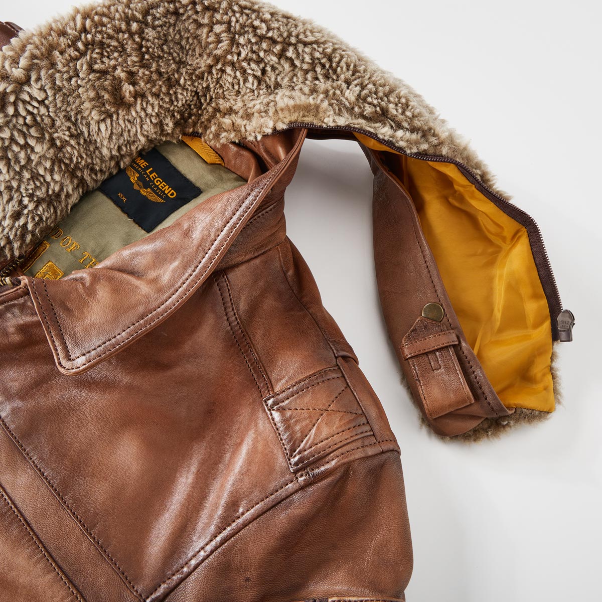 PME LEGEND Lederjacke mit Fellkragen braun