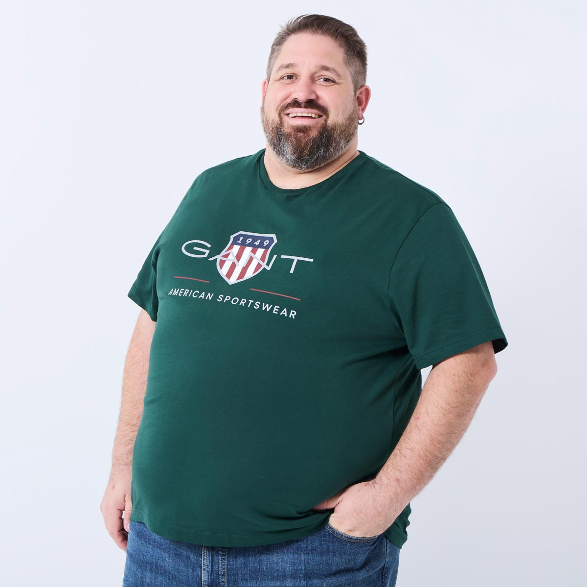 Gant T-Shirt mit Label-Print dunkelgrün