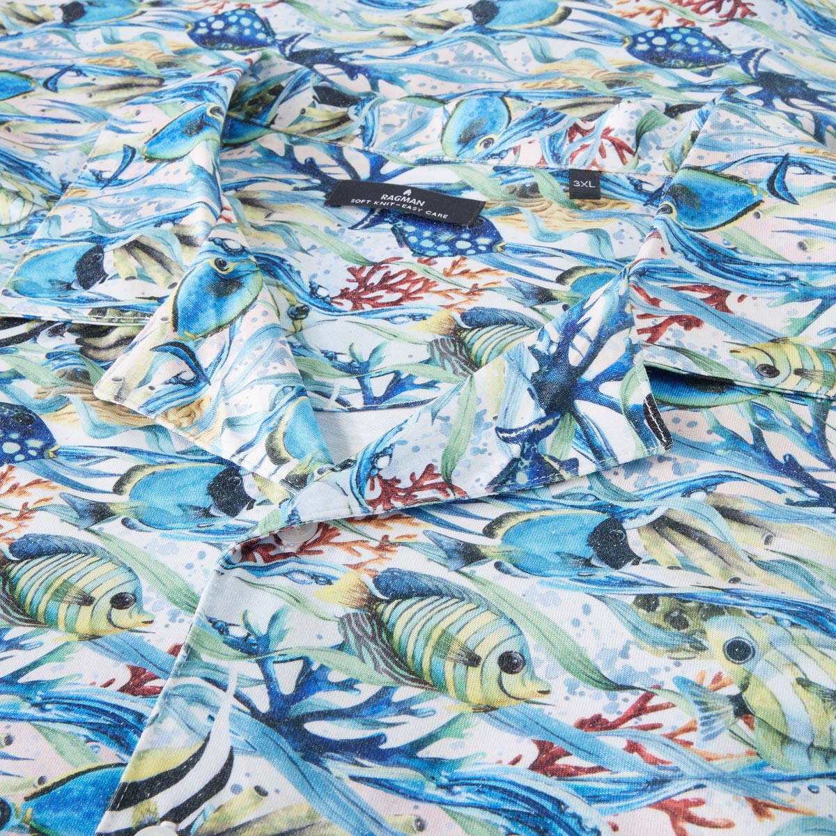 RAGMAN Freizeithemd mit Allover-Muster, knitterarm mittelblau