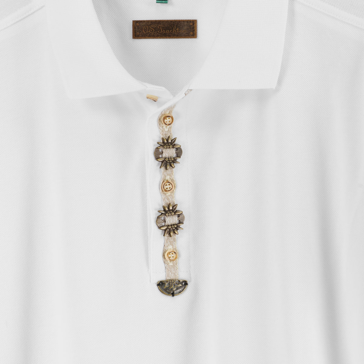 Orbis Poloshirt mit Trachtenelementen weiß