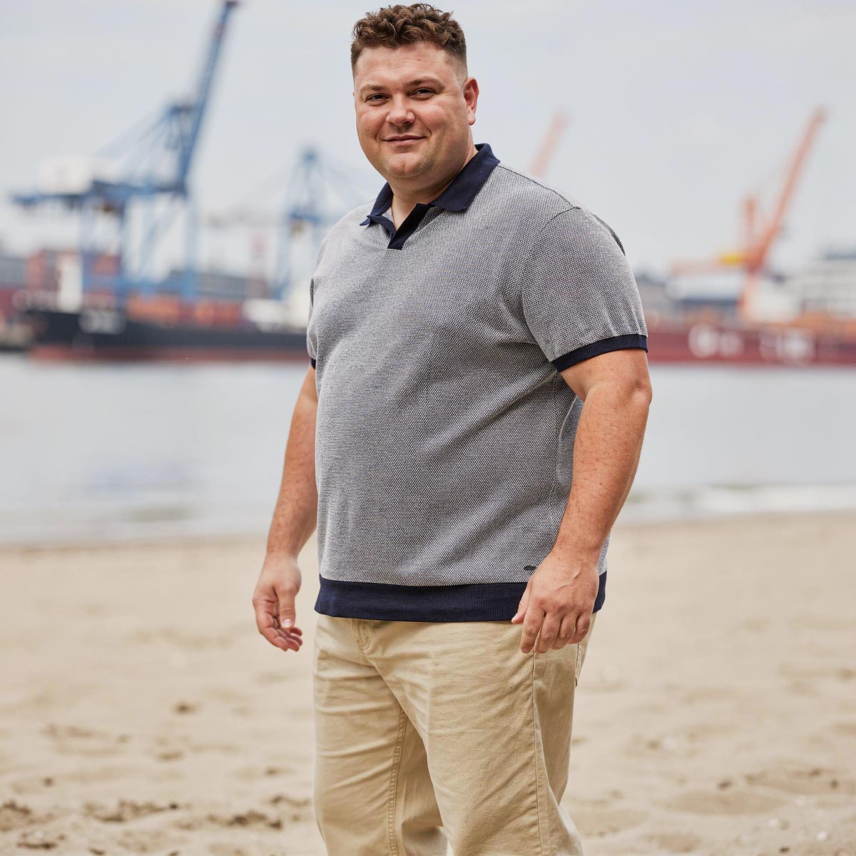 RAGMAN Strick-Poloshirt mit Kontrastdetails marine